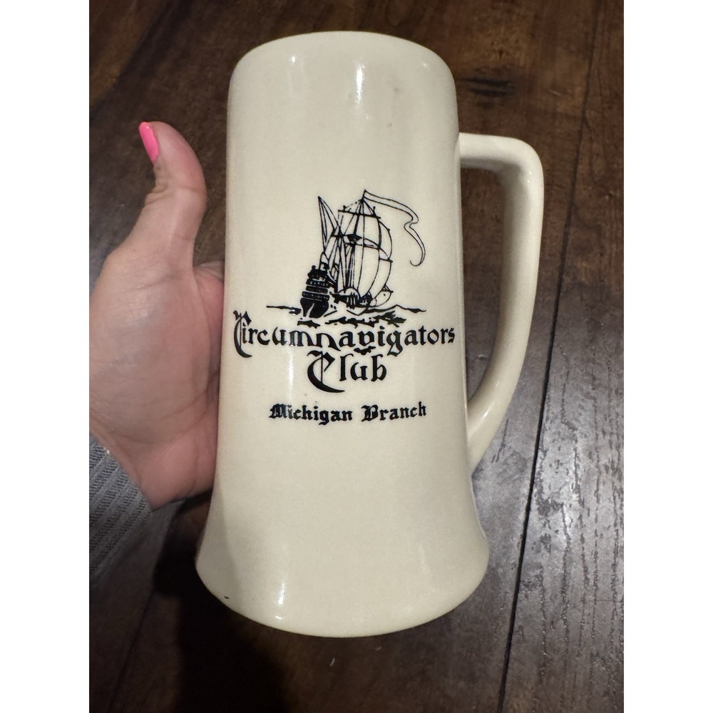 Vintage Mug Stein Circumnavigators Club‎ Michigan Tall Ceramic Sailing Ship